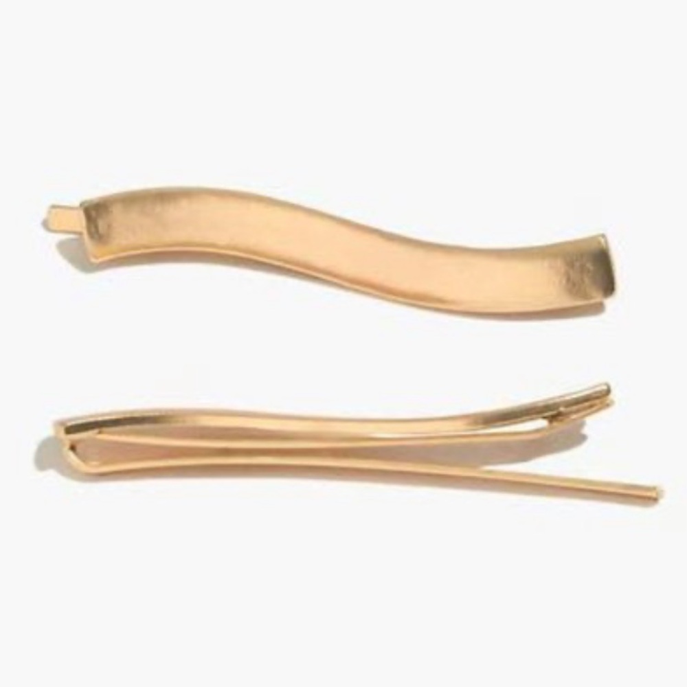 NWT Madewell Brushed Gold Metal Wave Hair Clips Set